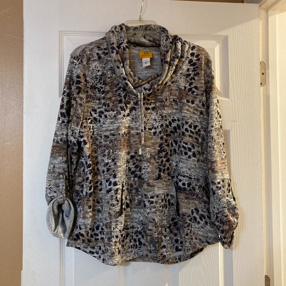 Ruby Rd Animal Print Cowl Neck Sweatshirt Tunic Size L